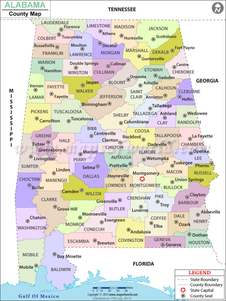 Alabama County Map with County Seats – Alabama Land Surveyor