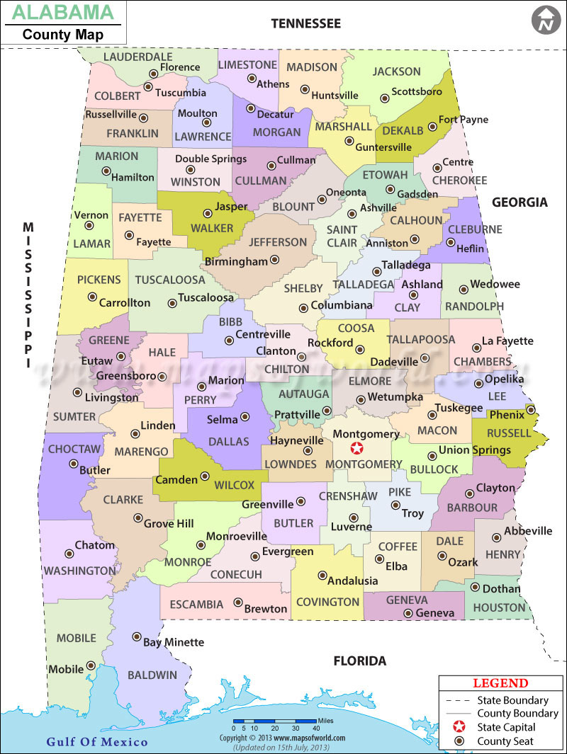 Alabama County Map With County Seats Alabama Land Surveyor